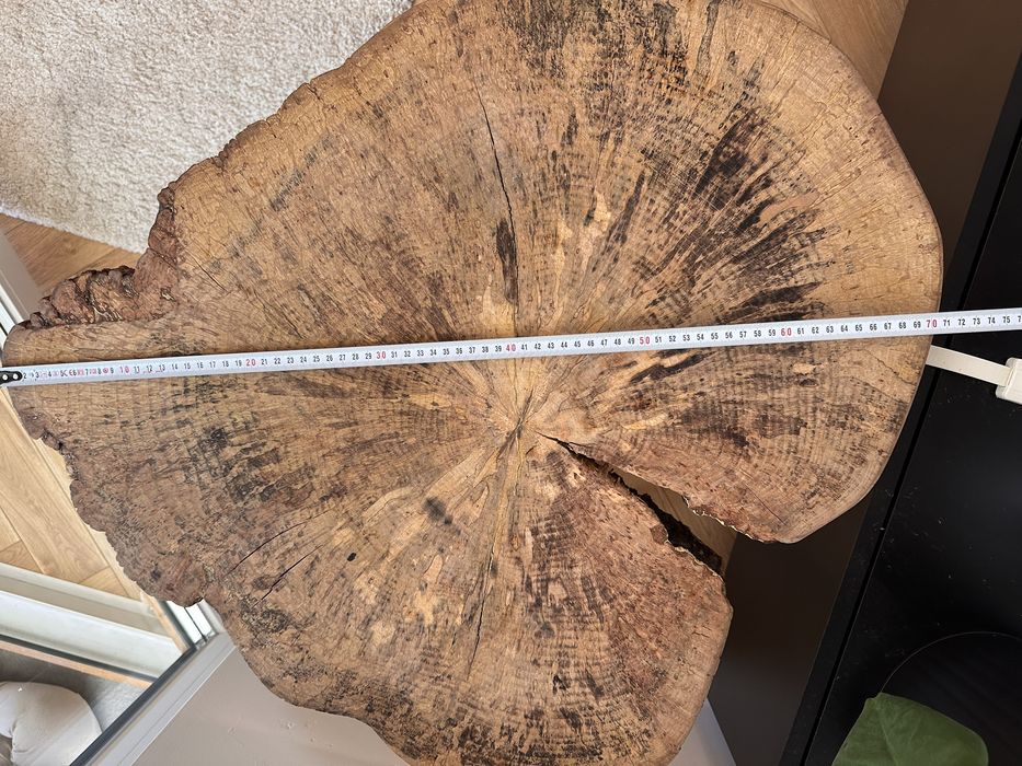 Stolik kawowy z plastra dębu – unikatowy, loft, handmade