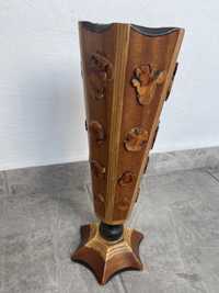 PRL wysoki drewniany wazon zabytek dekoracja bibelot
