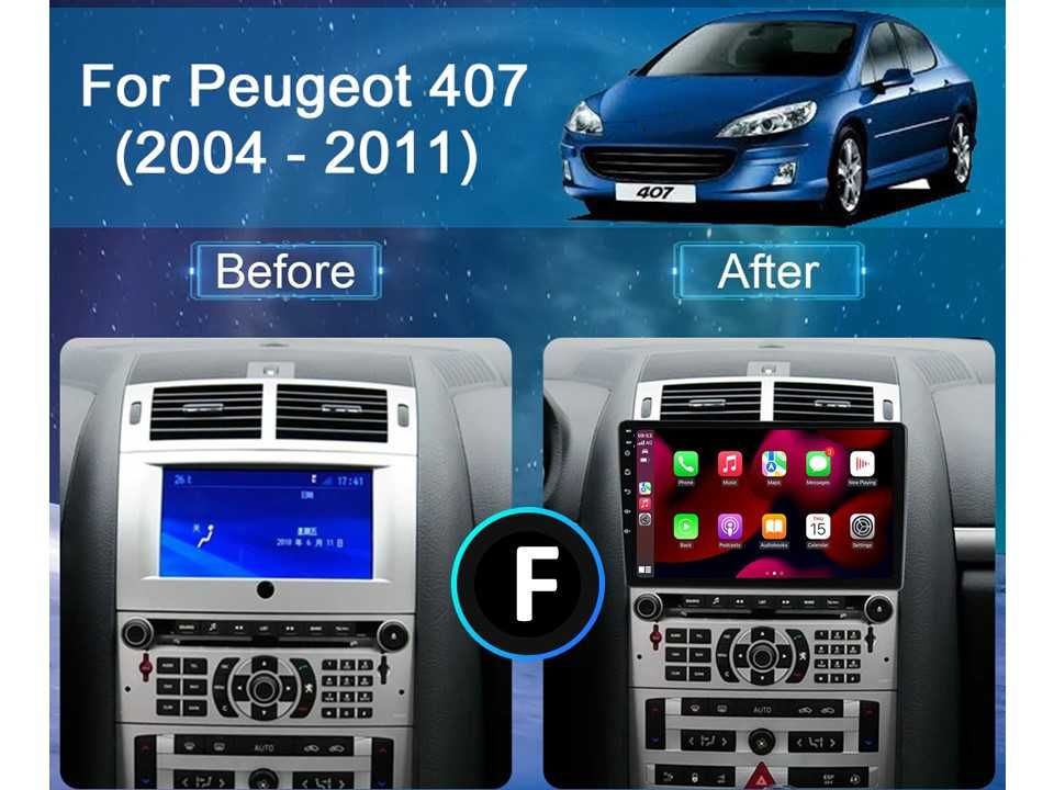 Radio samochodowe Android Peugeot 407 (9", black) 2004.-2011