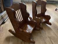 Fotel bujany dla lalek komplet handmade drewno dąb 2005r