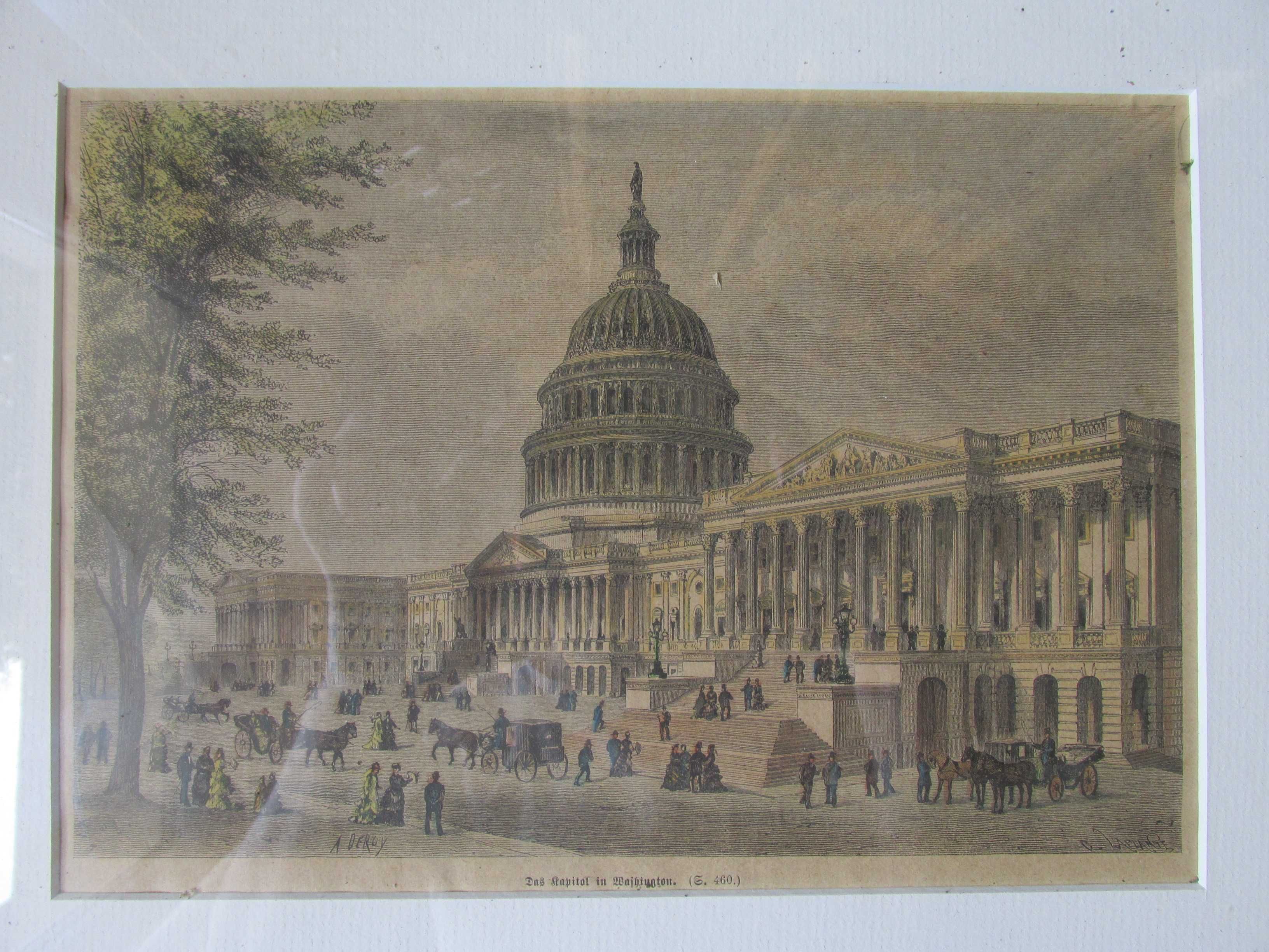 Stary Drzeworyt sztorcowy  Oryginalny -Waszyngton Kapitol-  1880