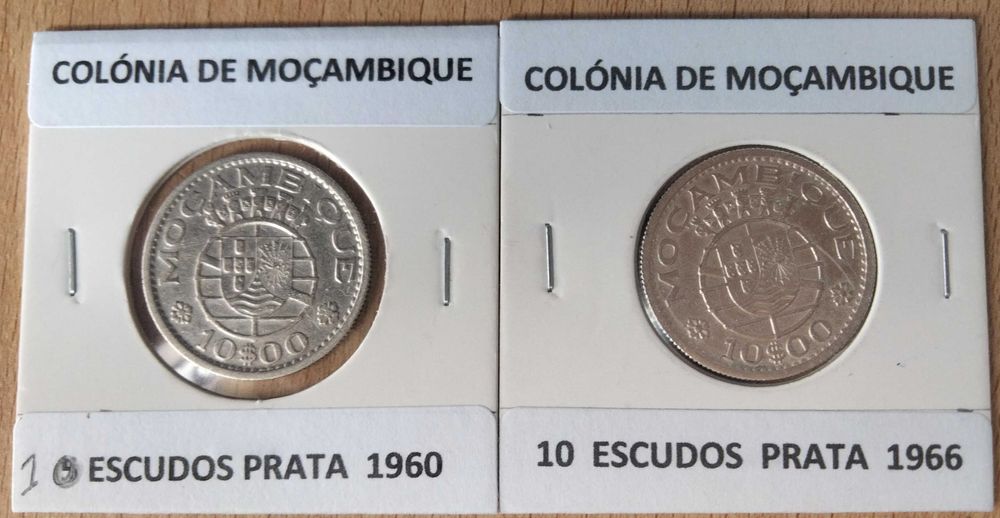 5 Moedas Portuguesas 10 Escudos Prata Circuladas Ex Colónia Moçambique