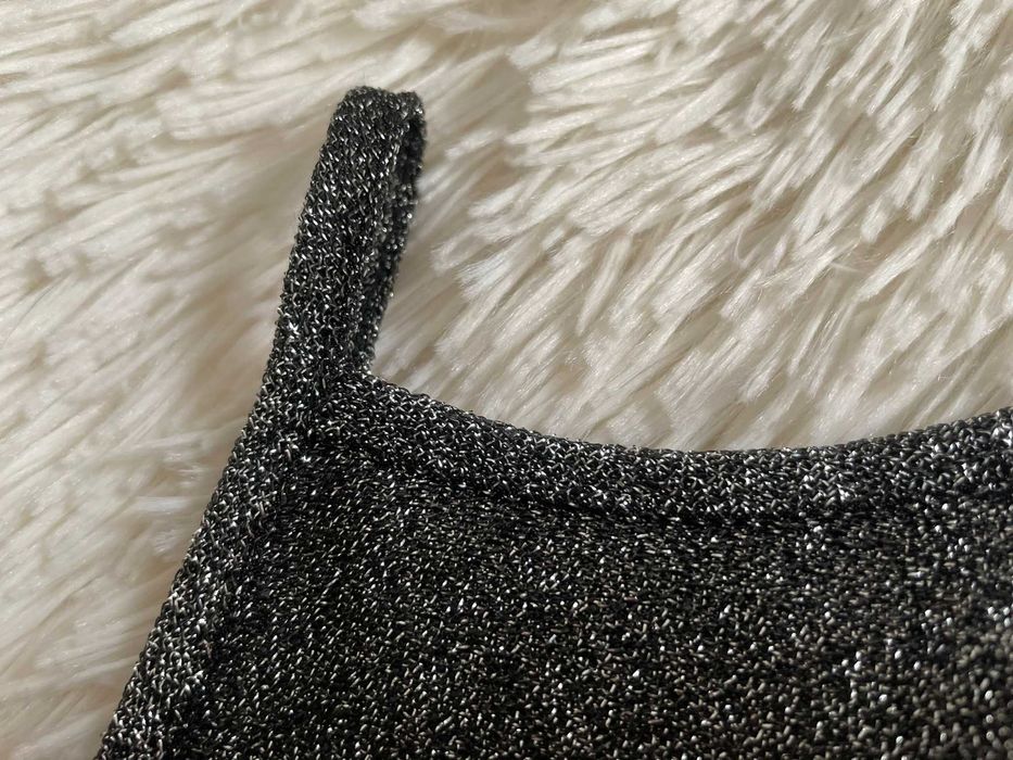 Sinsay crop top srebrny połyskujący halter y2k aesthetic vintage XS 34