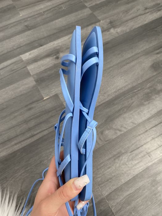 Primark 38 niebieskie klapki sandały na płaskiej podeszwie wiązane