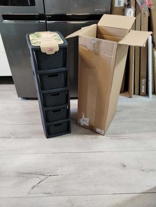 BranQ Regał rattanowy tworzywo sztuczne  antracytowy 80 cm 5 koszy