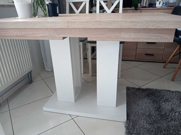 stół rozkładany brw dąb sonoma/biały 120 na 80  + 2 wkładki 30cm