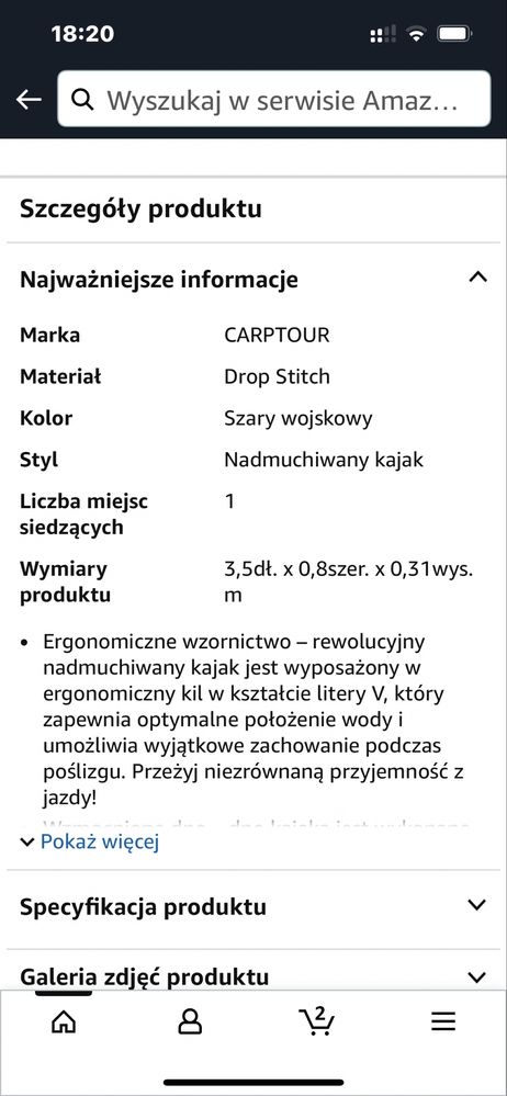 Kajak jednoosobowy CARPTOUR full DROP STICHT