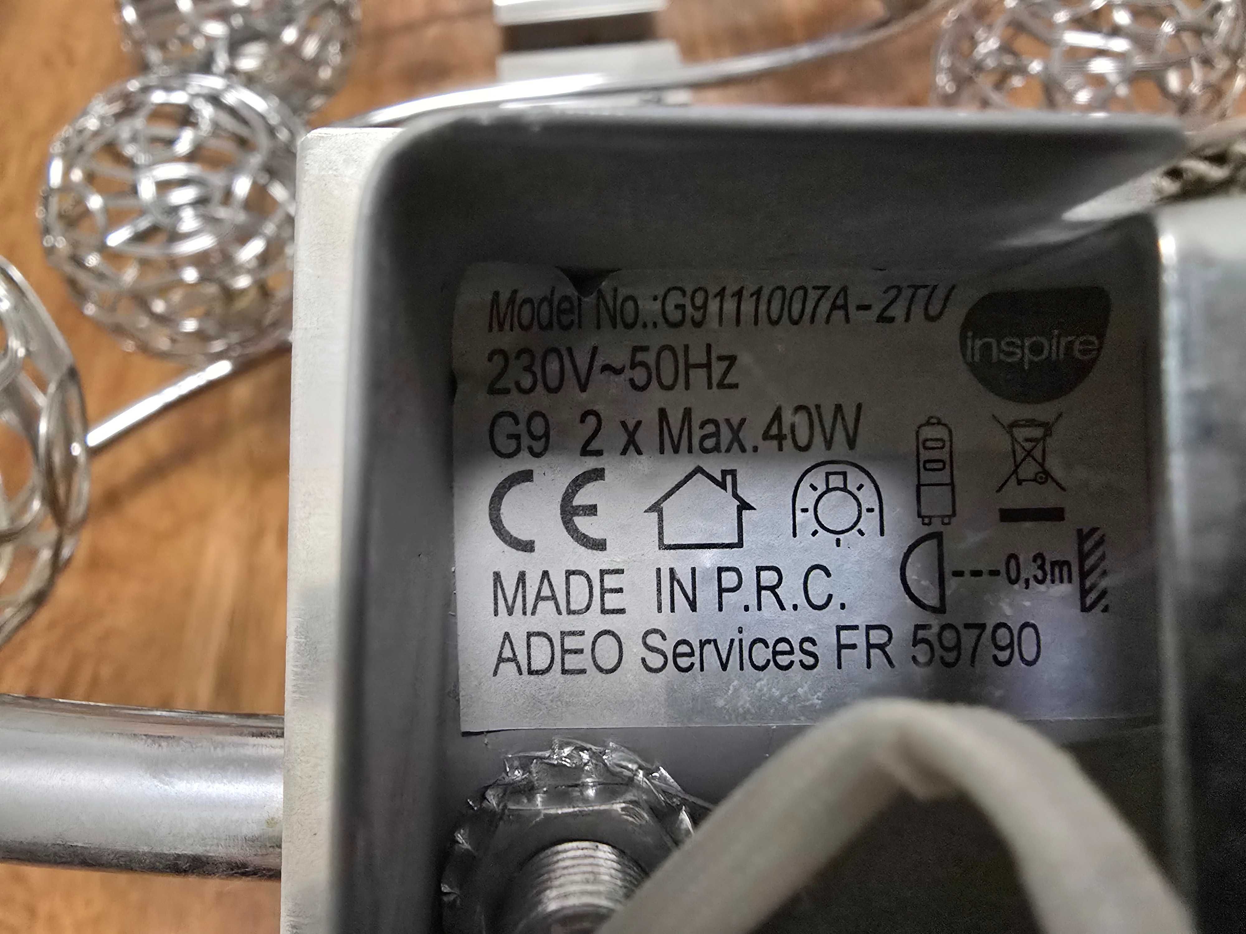 Lampa Inspire 2xG9 kule chrom. 4 sztuki