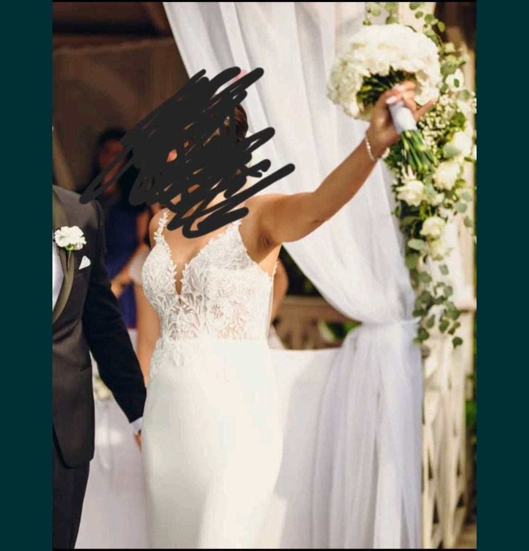 Suknia ślubna biała 36/38 tren + welon 3 metry gratis !