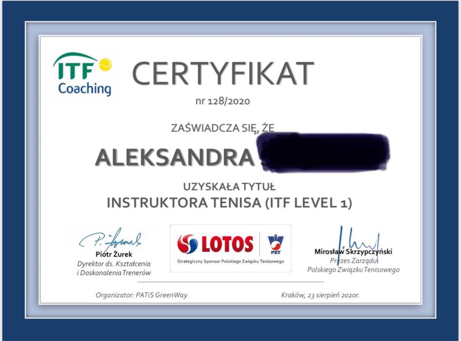 Trener/ Instruktor tenisa ziemnego