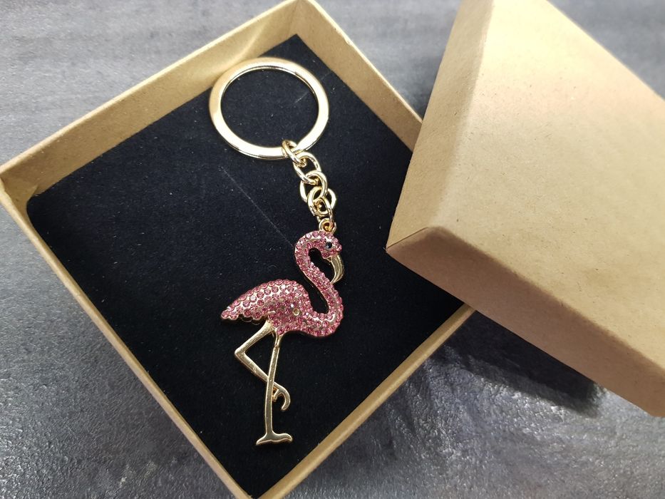 Breloczek do kluczy torebki różowy flaming