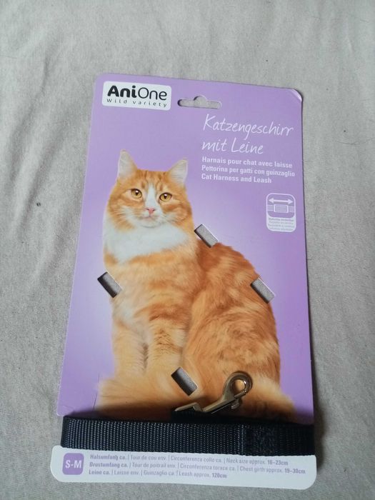AniOne smycz 120 cm plus szelki dla kota S-M