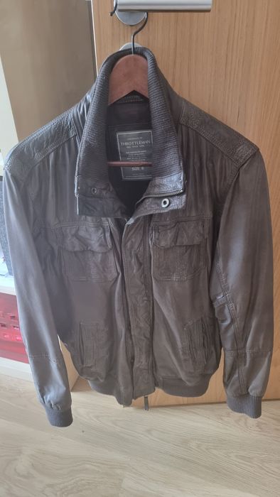 Casaco em pele genuina castanho THROTTLEMAN