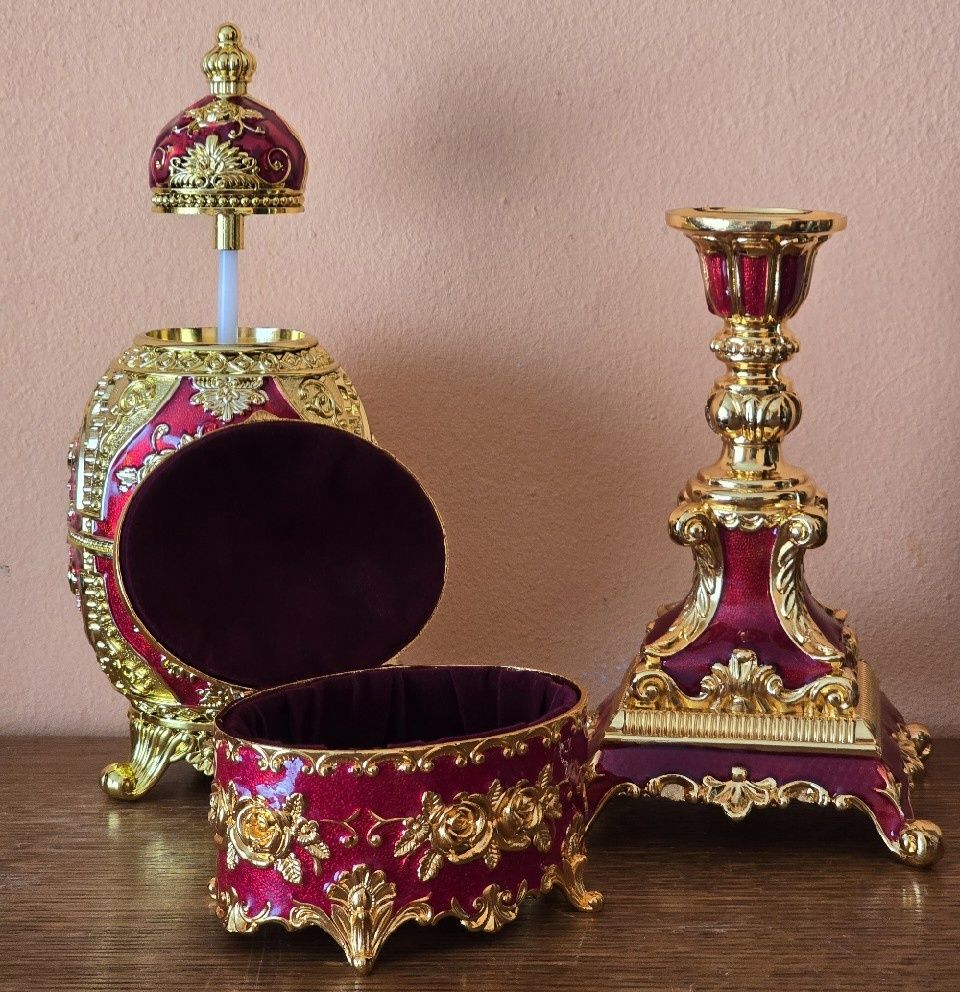 Ozdoby Carskie w stylu Faberge St.Petersburg 3szt. Szkatułka Świecznik
