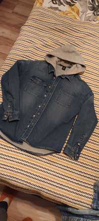 Kurtka katana koszula jeans z kapturem dresowym 152