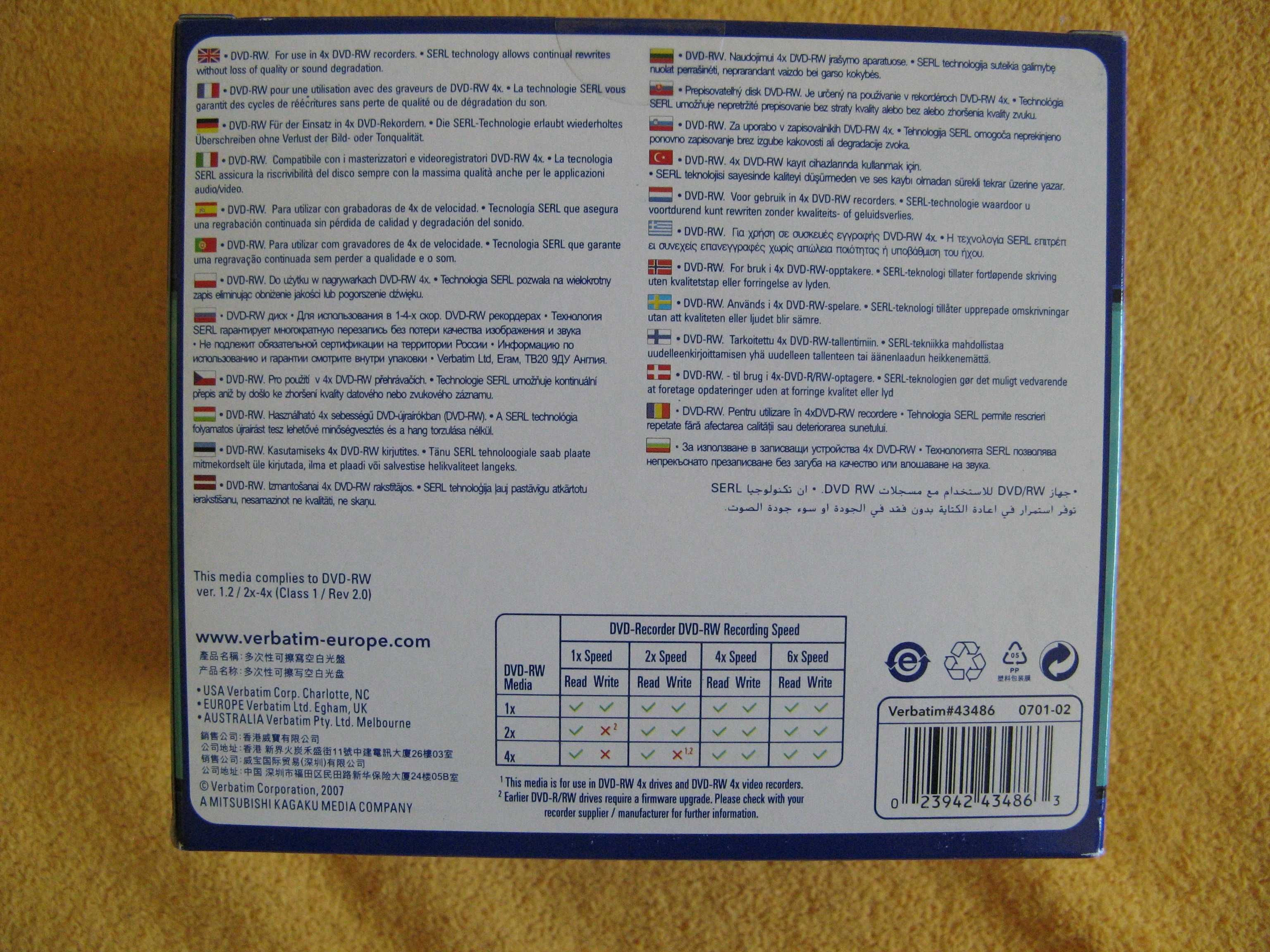 Płyta Verbatim DVD-RW 10 sztuk czysta NOWA