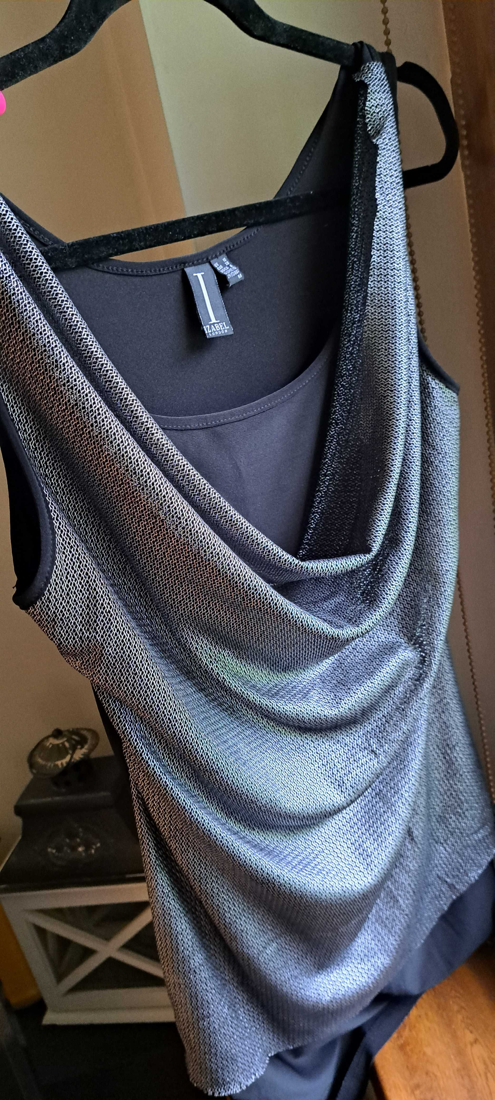 Elegancka bluzka czarno srebrna M 38 na imprezę sylwestra