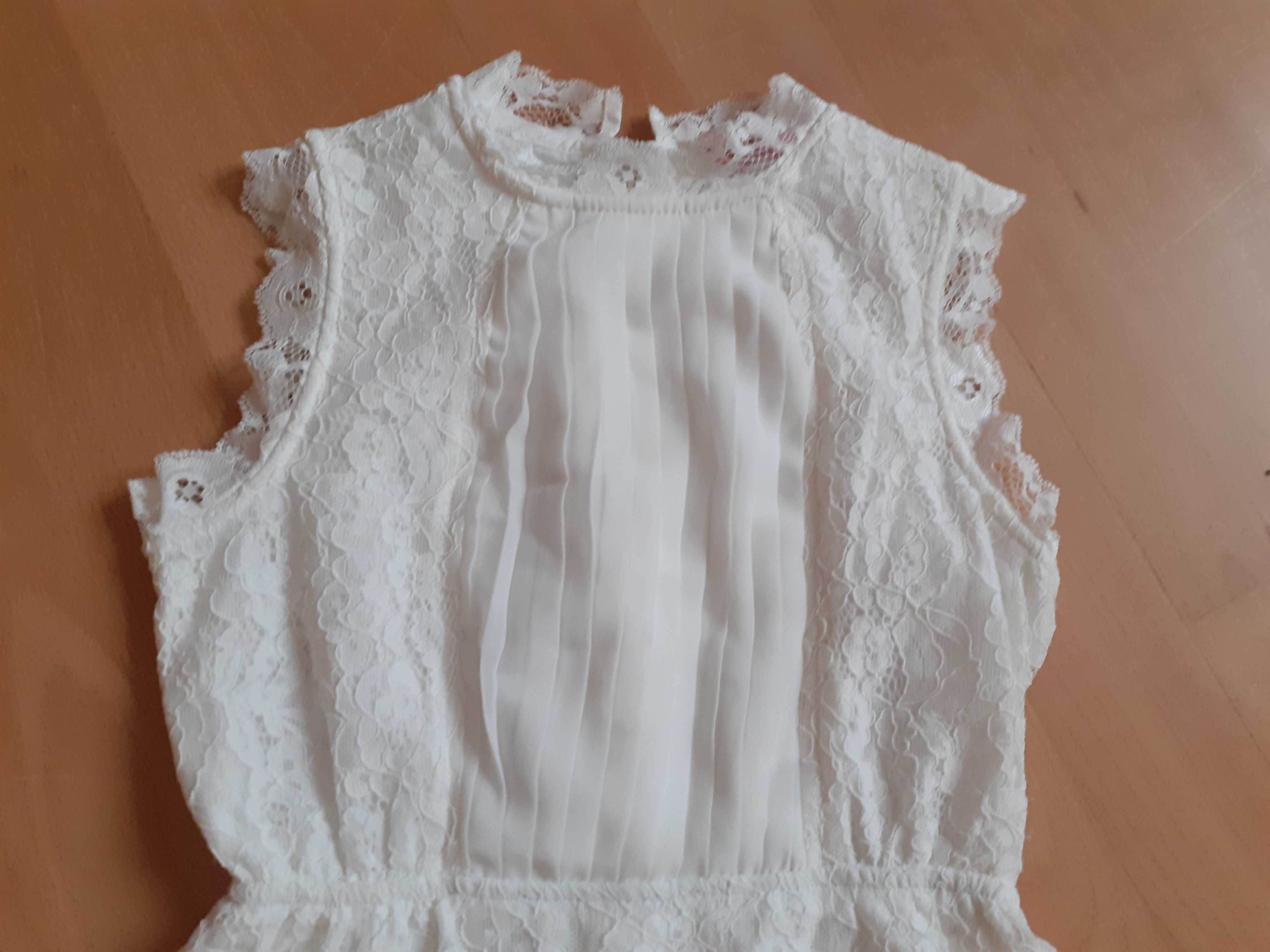 Biała sukienka koronka sweter granat 122-128 cm