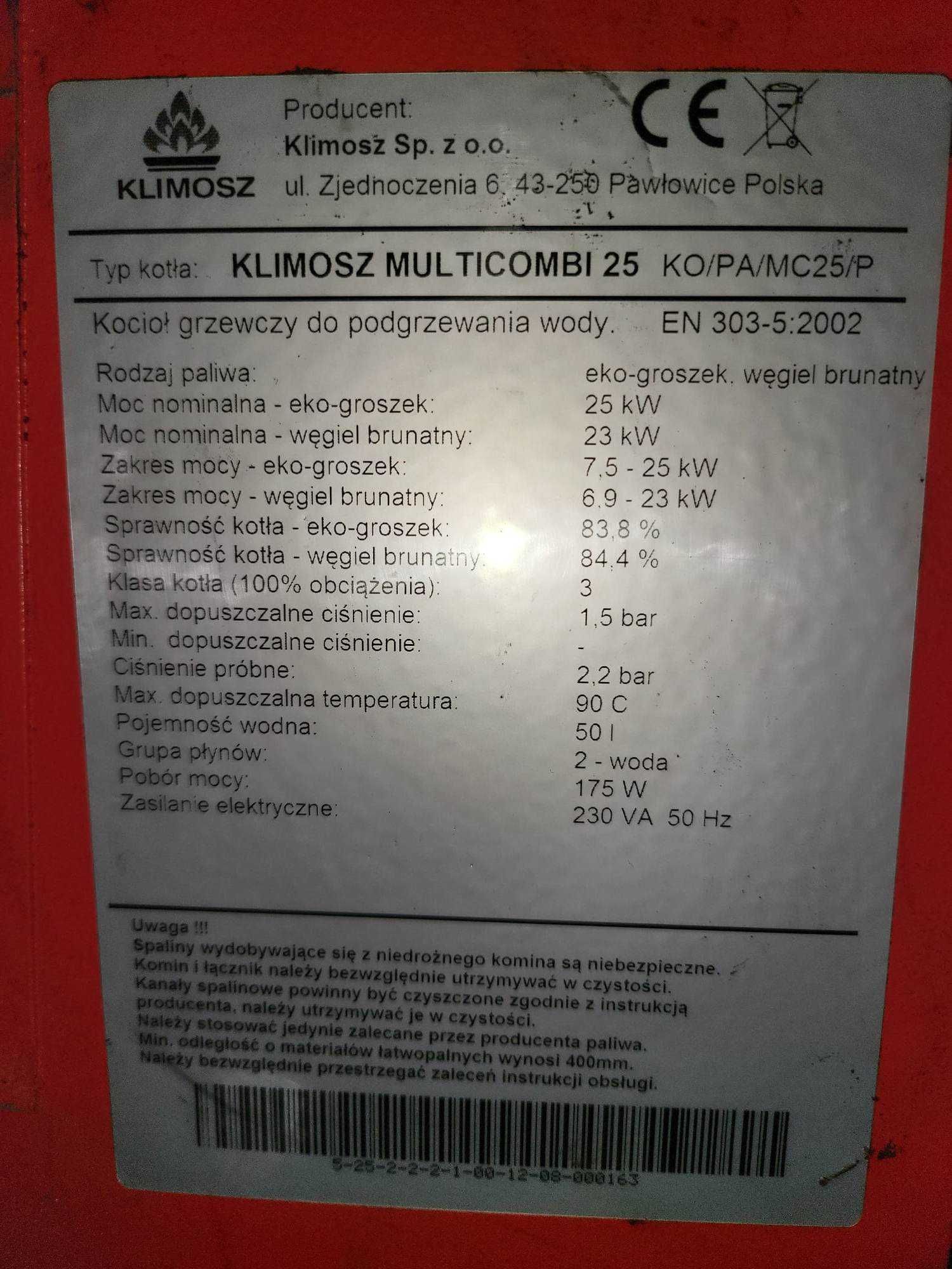 Części do pieca Klimosz COMBI NG 25 KW