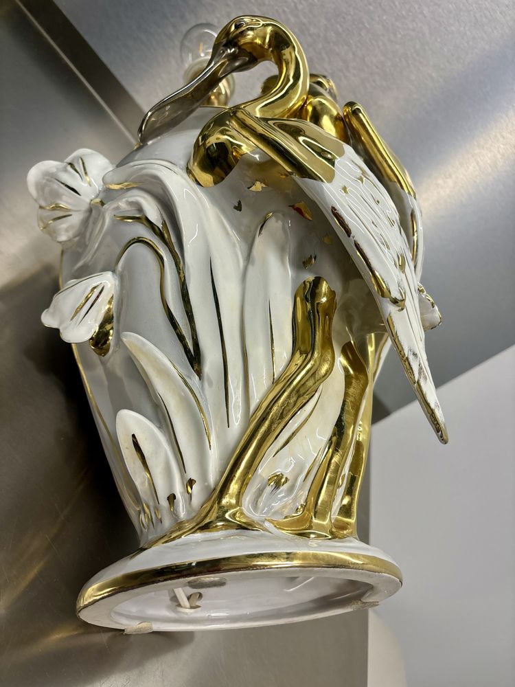 Niesamowita Lampa Paridom Wielka Porcelanowa Rzeźba Czaple złocona 24k