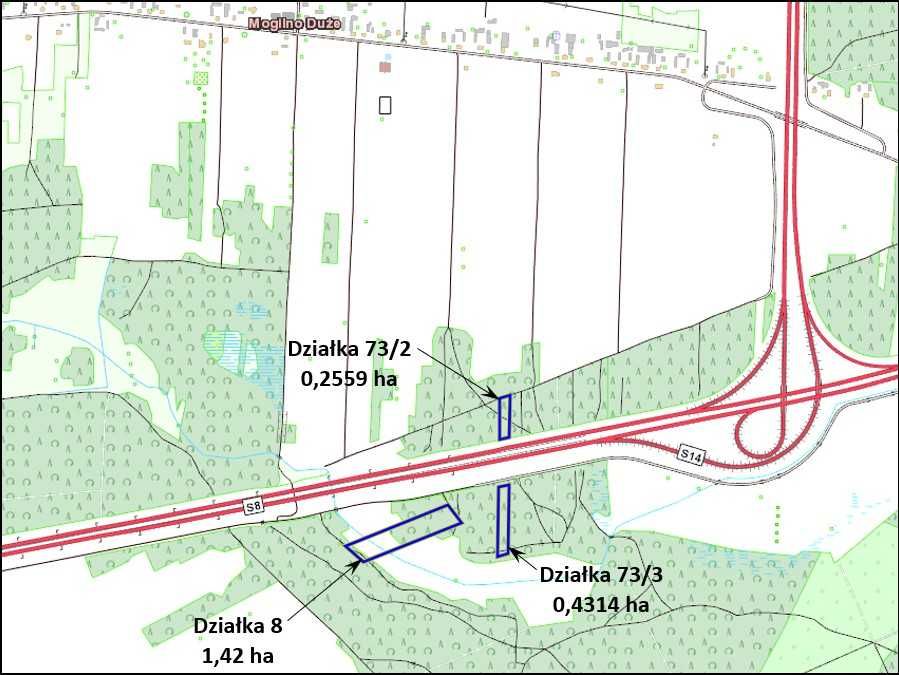 Działki leśne + łąka Mogilno Duże