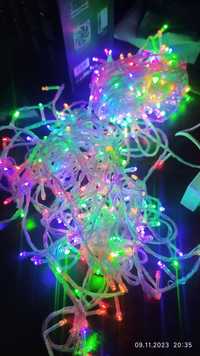 Новогодняя гирлянда цветная на прозрачном кабеле 400 лампочек 22м