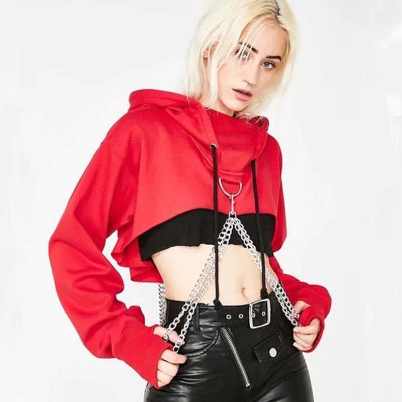 Stylowa Krótka Bluza z Łańcuszkami Punk HIP HOP Goth - XL