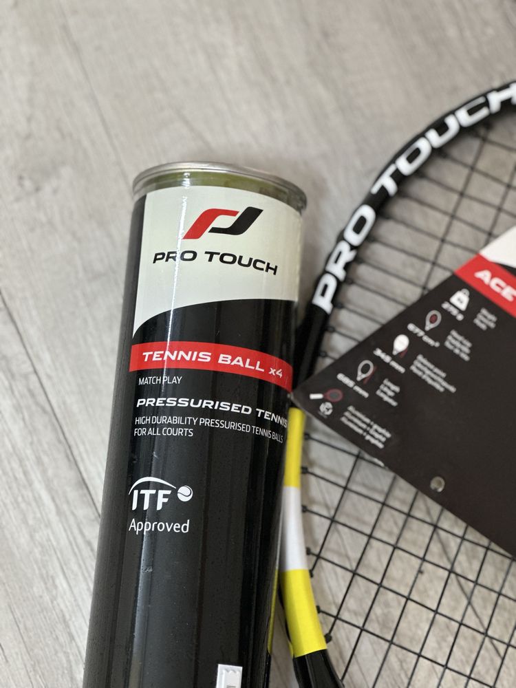 Доросла тенісна ракетка Pro Touch Ace 500 та набір теніснтх мʼячів