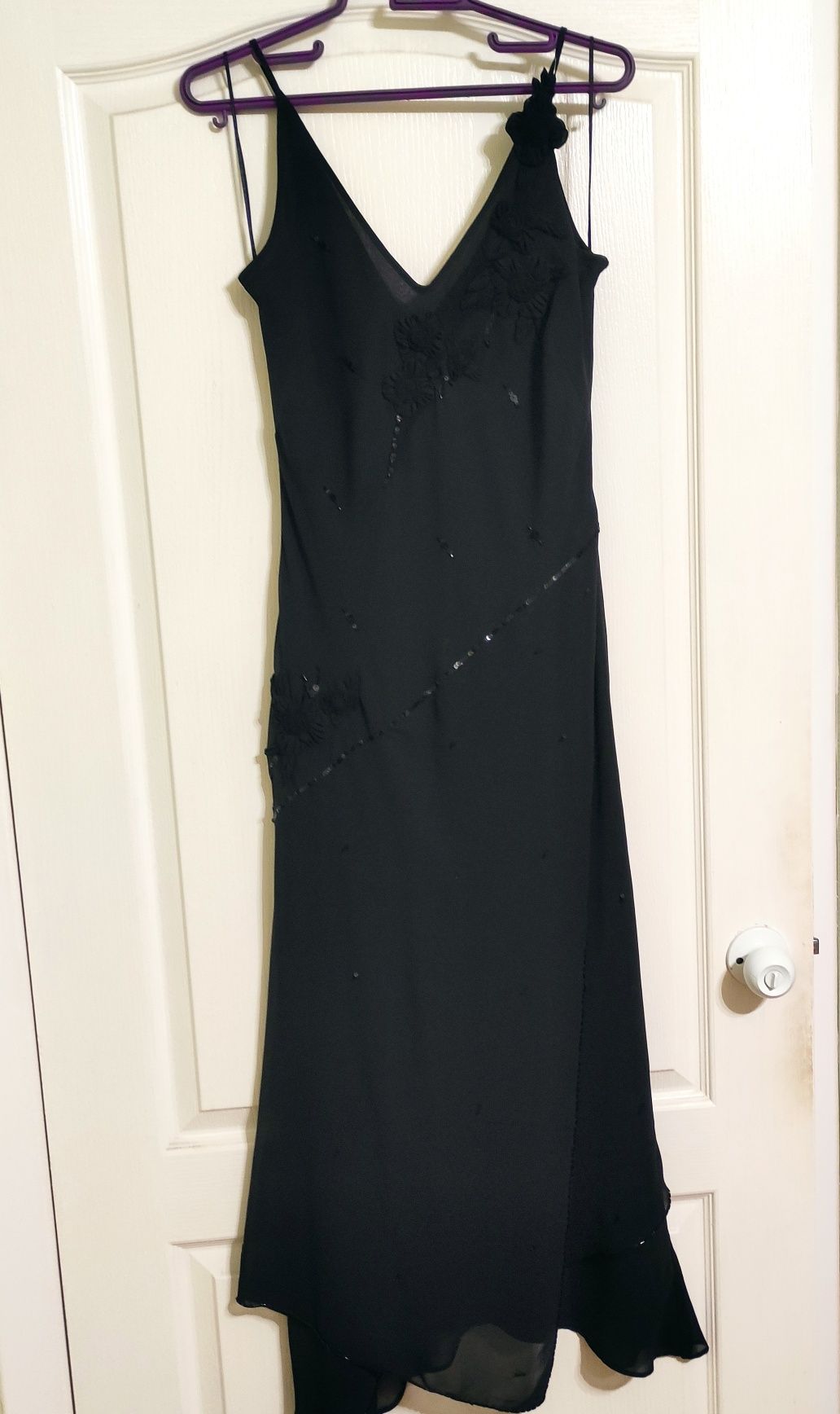 Черное вечернее платье, шифон, размер 48.