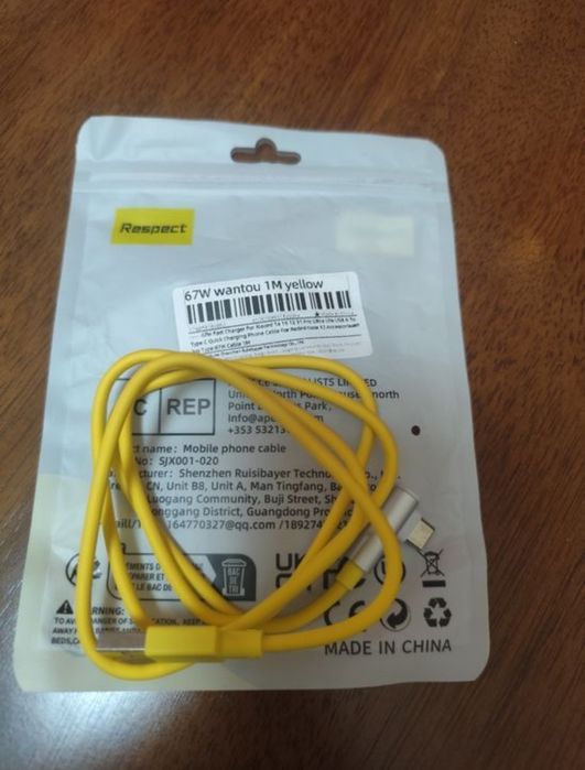 Cabo carregamento USB C para Xiaomi 67 W