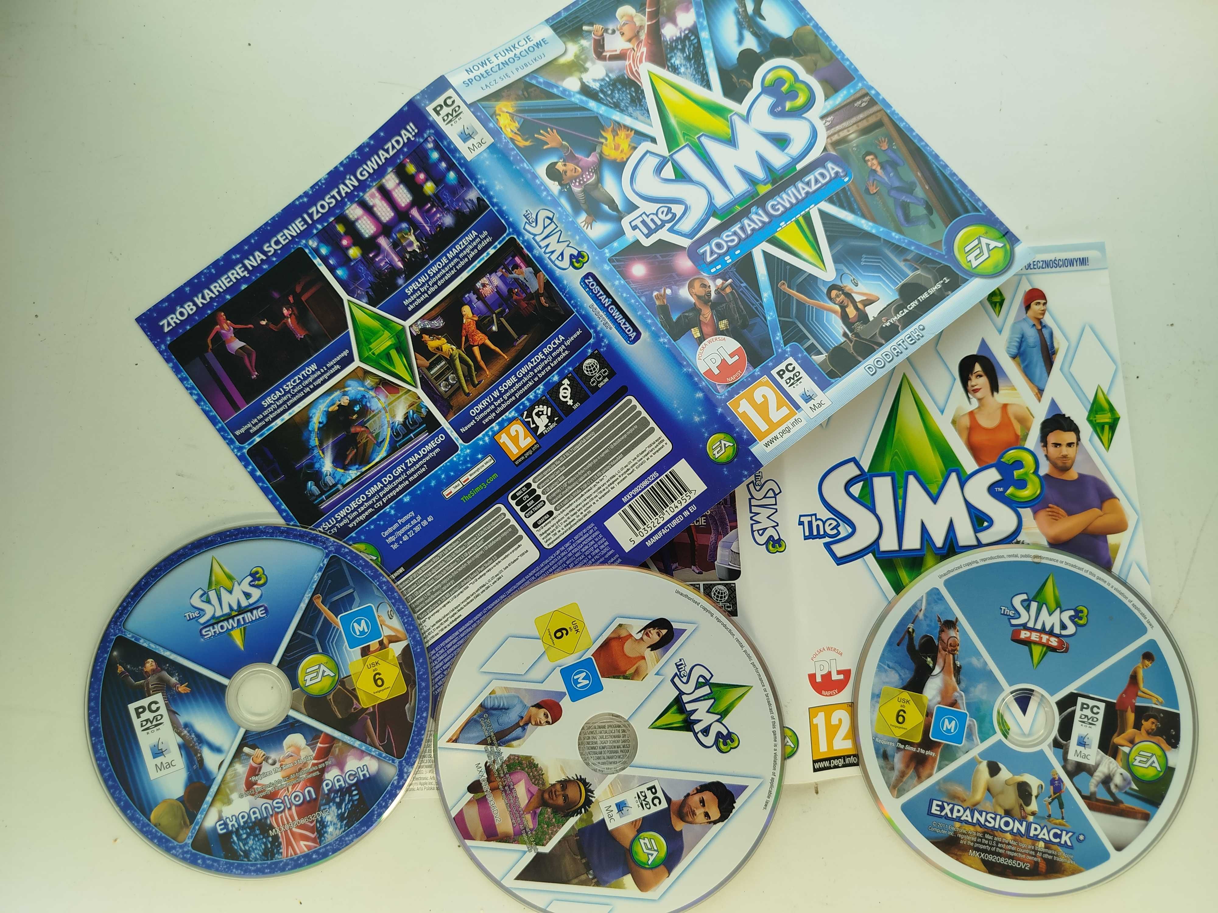SIMS 3 Zostań Gwiazdą + Expansion Pack Pach 3 płyty 2 opakowania PC