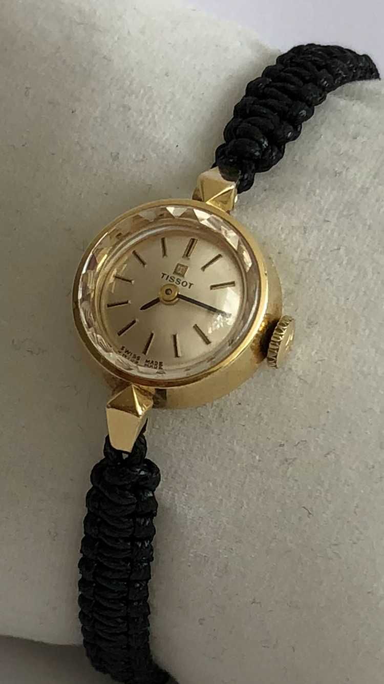 Tissot Art Deco, złoto 14K, bardzo subtelny zegarek damski
