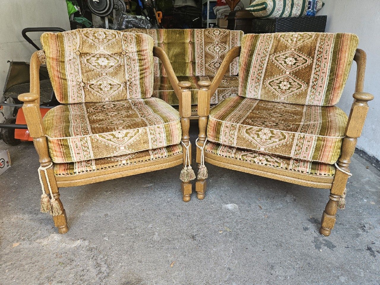 Zestaw mebli vintage lata 50, meble tapicerowane, 2 antyczne fotele +