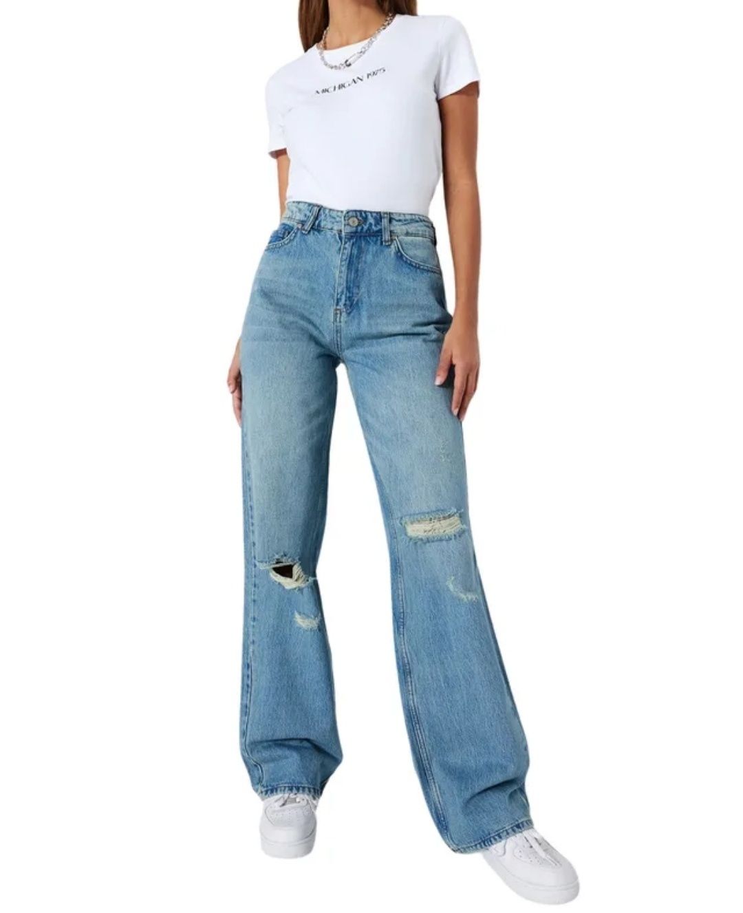 Spodnie jeansowe nowe z metką 36 / S wysoki stan szeroka nogawka