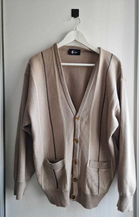 Beżowy sweter męski Gabicci z wełną XL vintage casualowy ciepły