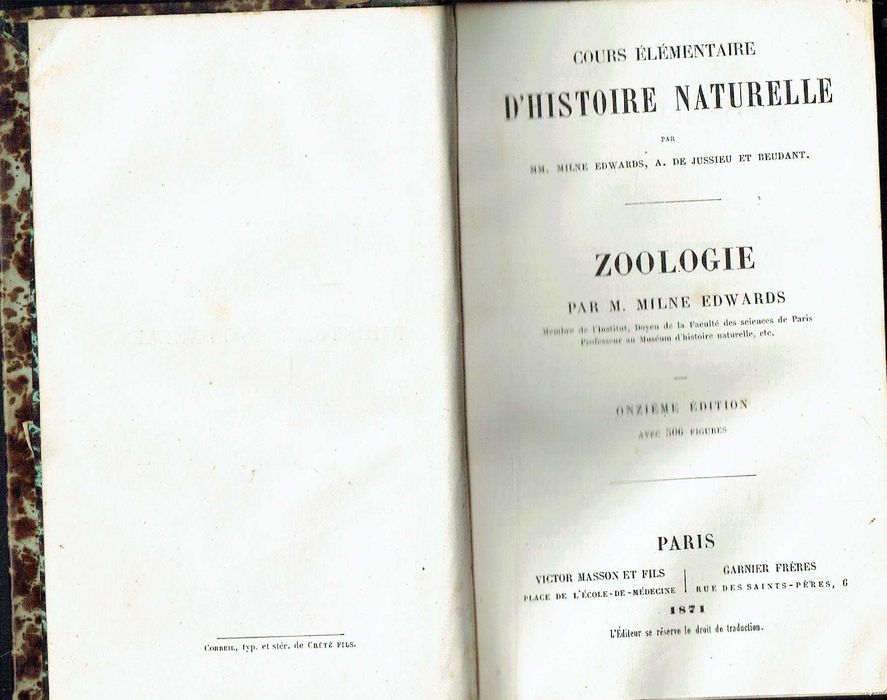 16250
Cours Élémentaire d'Histoire Naturelle, Zoologie 
Milne Edwards.