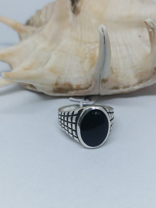 Srebrny sygnet z czarnym oczkiem, srebro 925, rozm 24