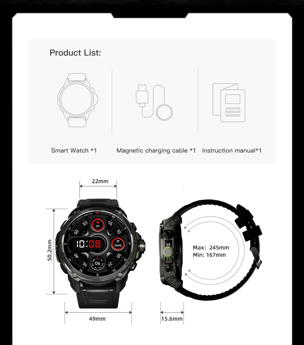 KUMI U5 PRO Смарт-Часы AMOLED 1.43" / GPS / 5ATM / SOS / AI ChatGPT