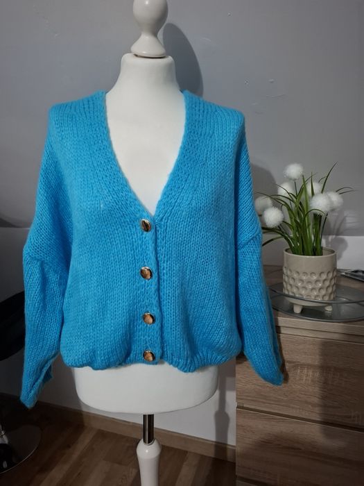 Nowy turkusowy sweter złote guziki uniwersalny  S M L