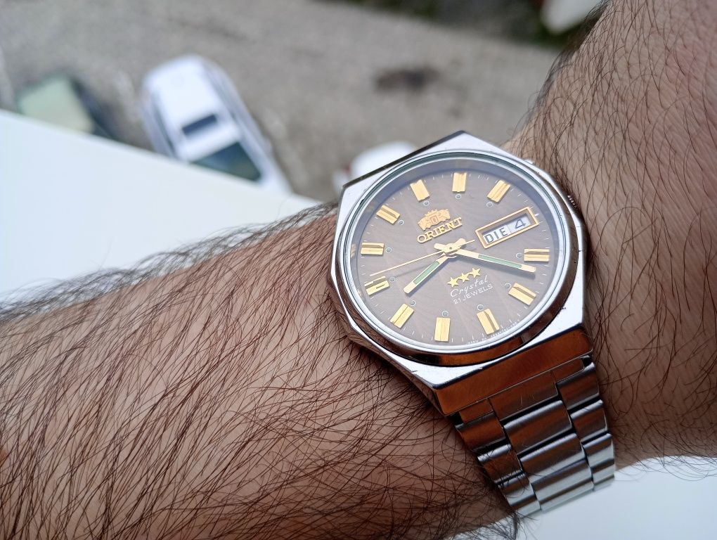 Piękny brunatny zegarek orient crystal lata 80 ni seiko citizen tissot