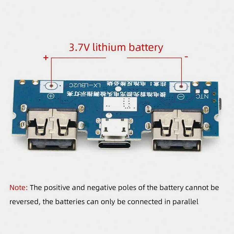 Зарядная плата для повербанка 18650 с Micro USB и Type-C, 5V 2.4A