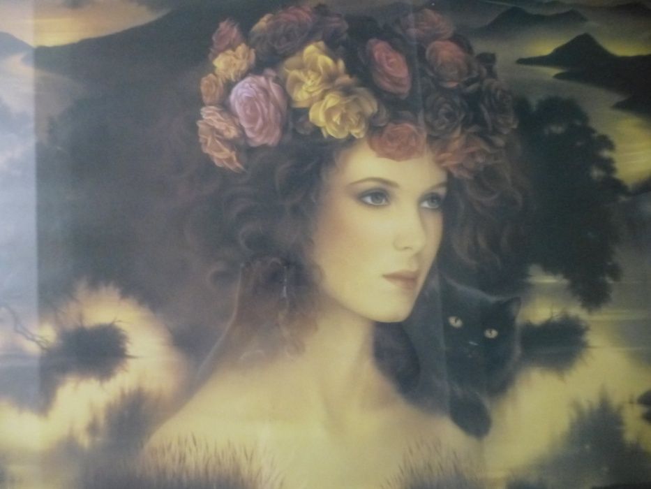 Quadro de poster, mulher com o gato.