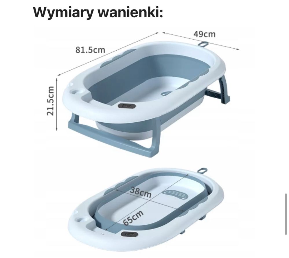 Skladana wanienka szara zajmuje malo miejsca wskazuje temperature wody
