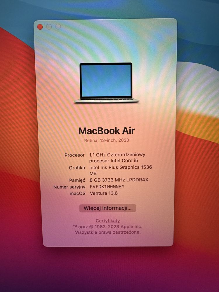 Macbook Air 2020 13“ Intel Core i5 8GB Ram 256GB SSD