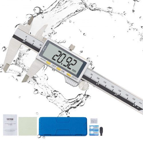 Calibrador Digital Vernier 0-150mm, ±0,02mm, aço inox, IP54, LCD, auto