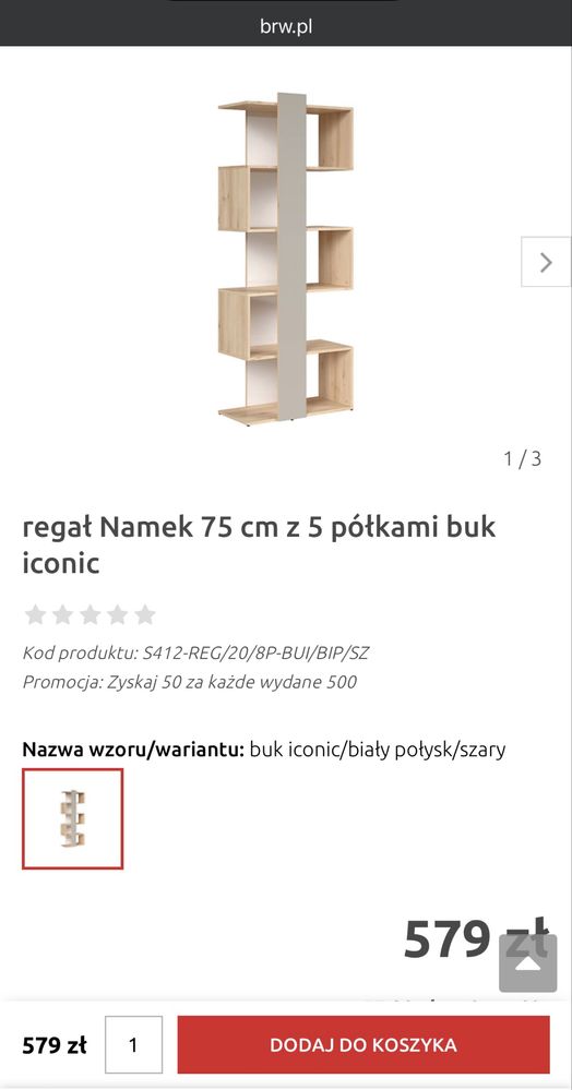 regał Namek 75 cm z 5 półkami buk iconic