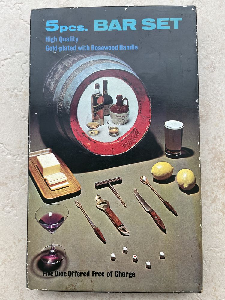 Zestaw barowy gold plated palisander 5 element vintage 60s