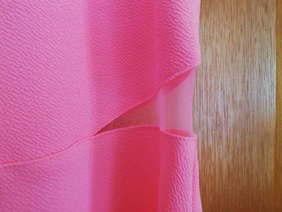 Wizytowa różowa sukienka dla dziewczynki wstawki tiulowe-rozm. 164