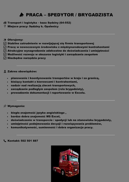 Spedytor/brygadzista