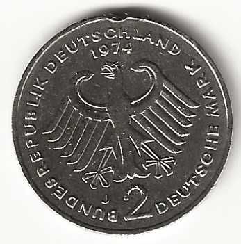 2 Marcos de 1974 "J" Alemanha Republica Federal